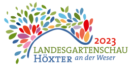 Ein Meer aus Blütenblättern mit dem Text "2023 Landesgartenschau Höxter an der Weser"
